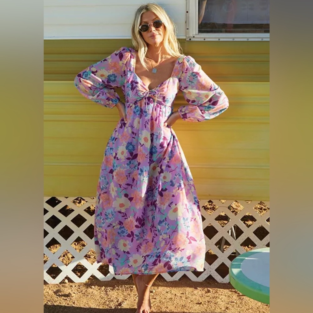 NWT Billabong Vibrant Floral Maxi Dress balloon sleeves size Medium